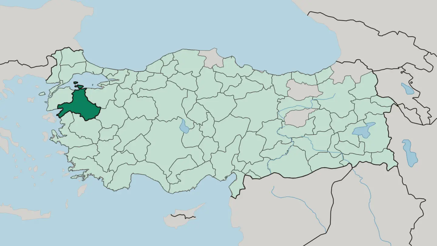 Map of Balıkesir in Turkey