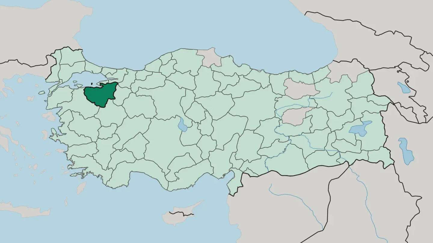 Map of Bursa in Turkey