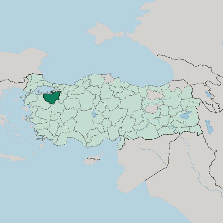 Map showing Bursa — In Turkey