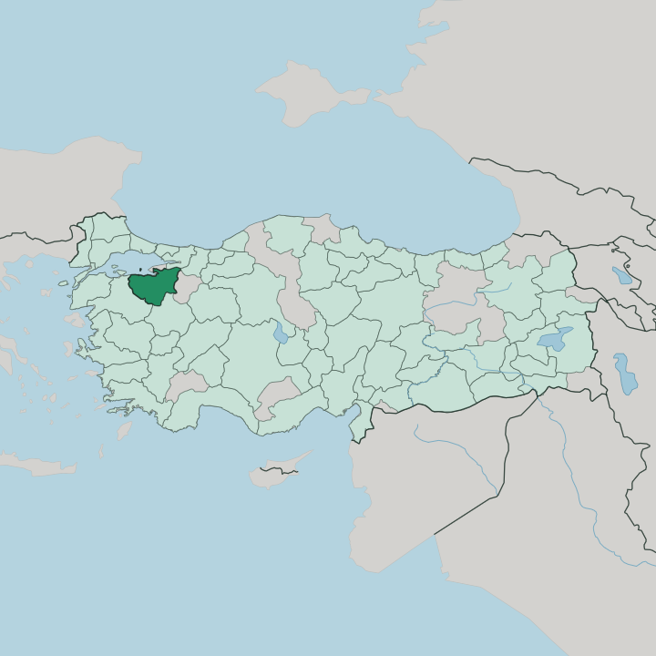 Map showing Bursa — In Turkey