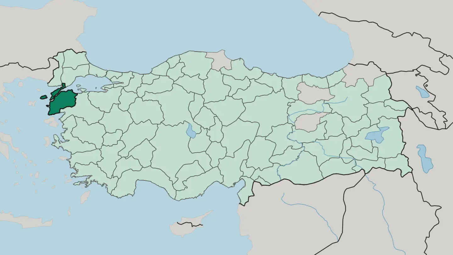 Map of Çanakkale in Turkey