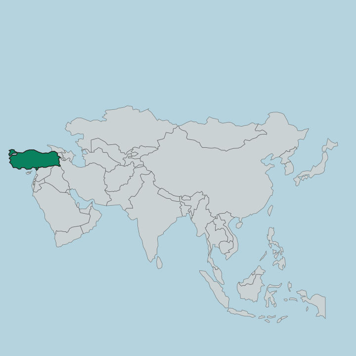 Map showing Turkey — In Asia