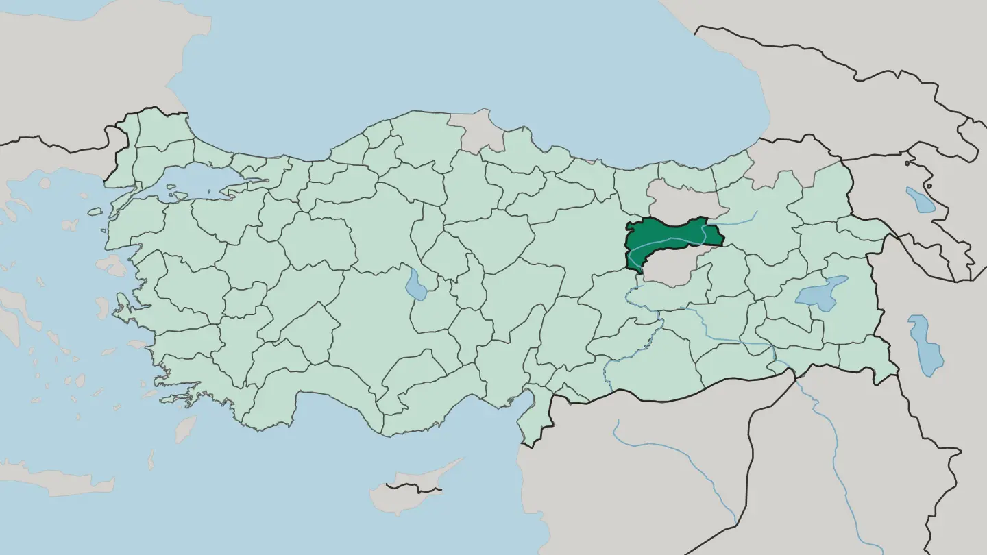 Map of Erzincan in Turkey