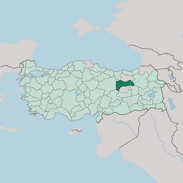 Map showing Erzincan — In Turkey