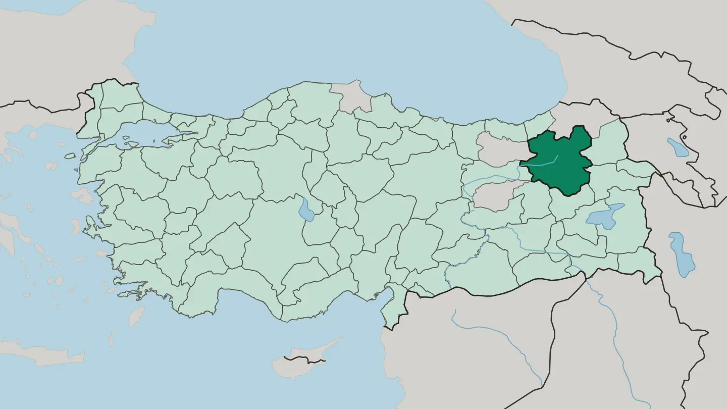 Map of Erzurum in Turkey