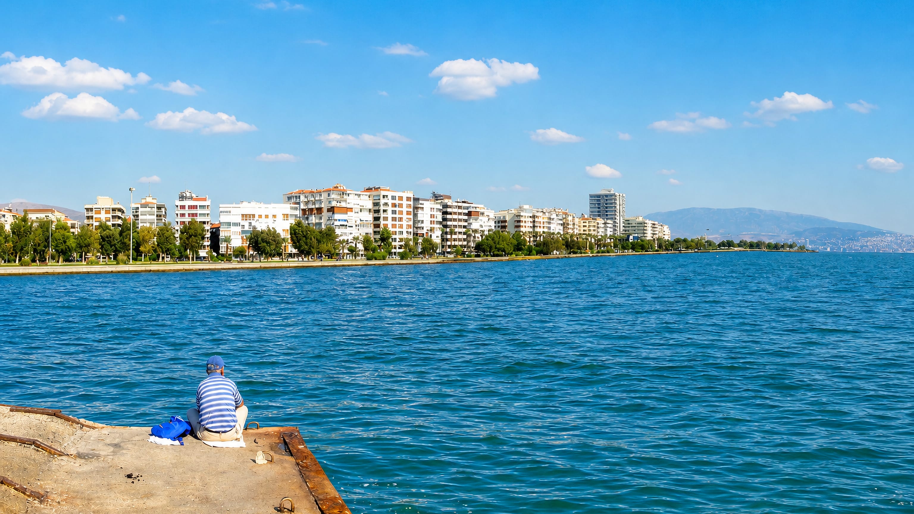 Waterfront apartment blocks along the bay promenade at Bostanli in Karsiyaka, Izmir.