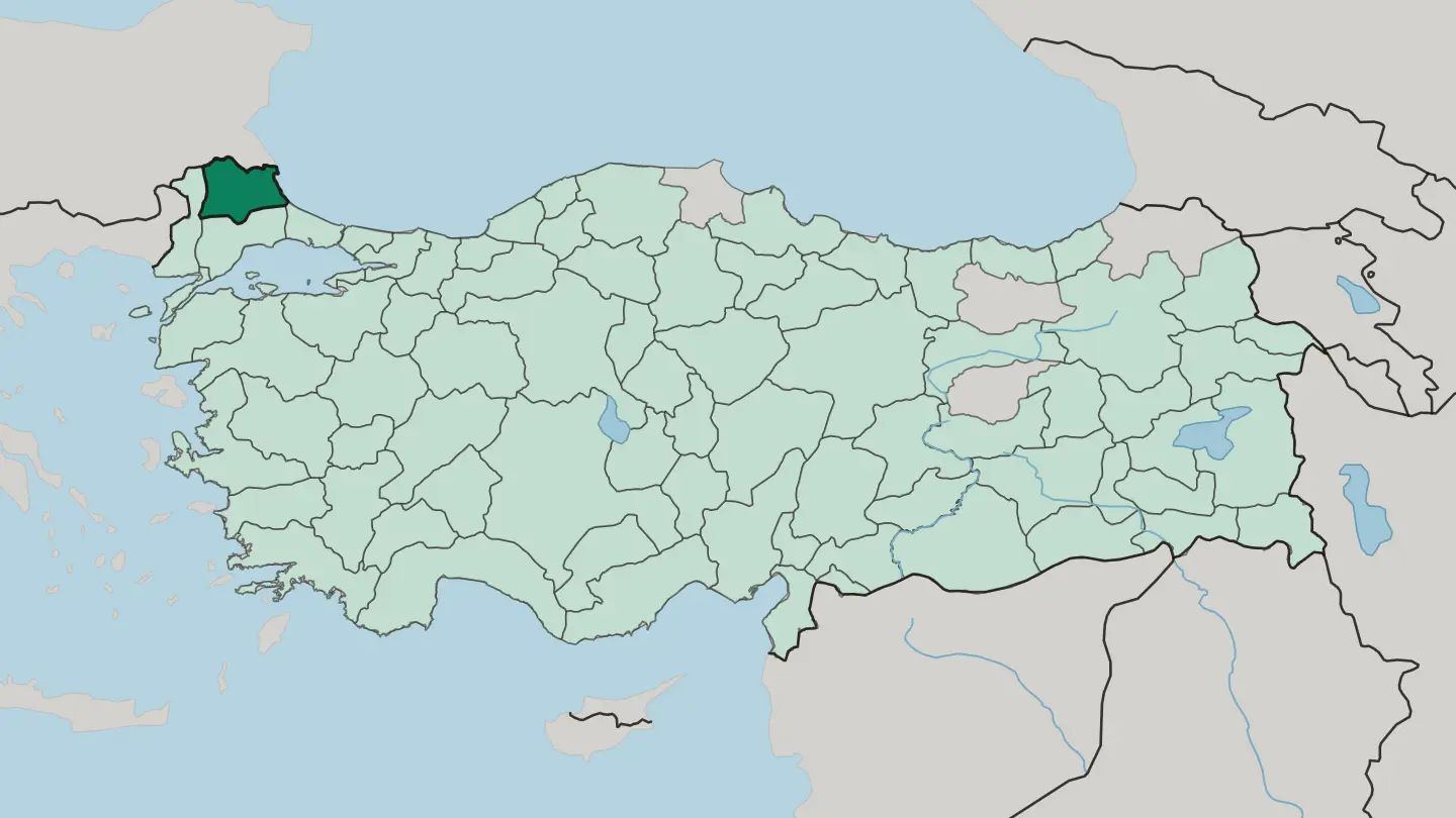 Map of Kırklareli in Turkey