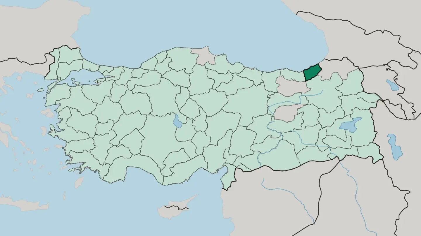 Map of Rize in Turkey