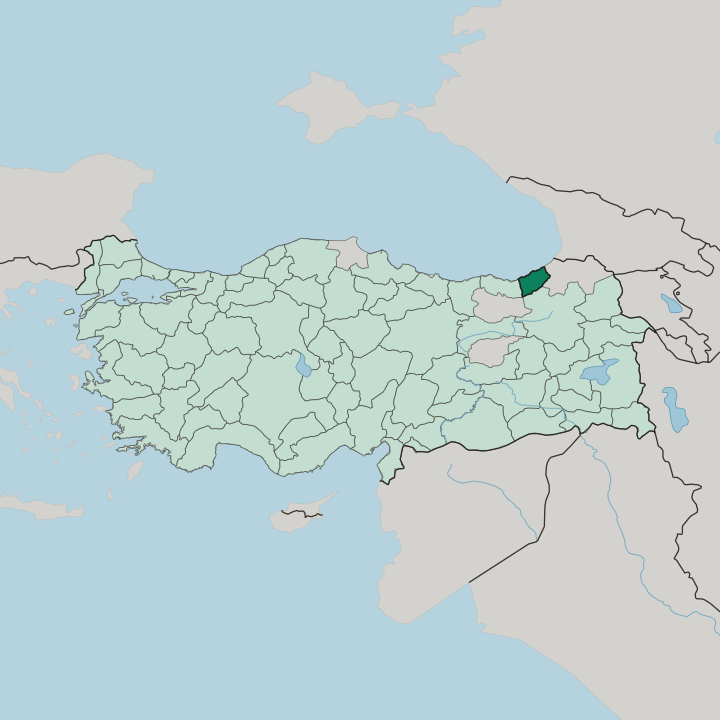 Map showing Rize — In Turkey