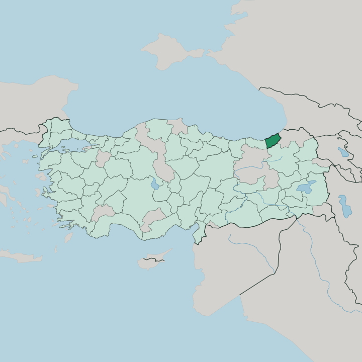 Map showing Rize — In Turkey