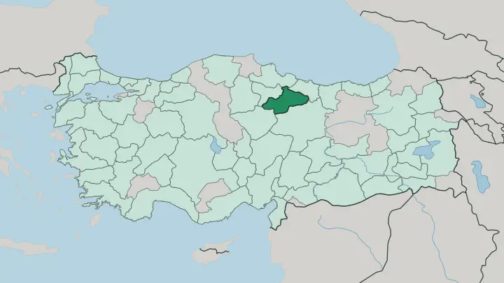 Map of Tokat in Turkey