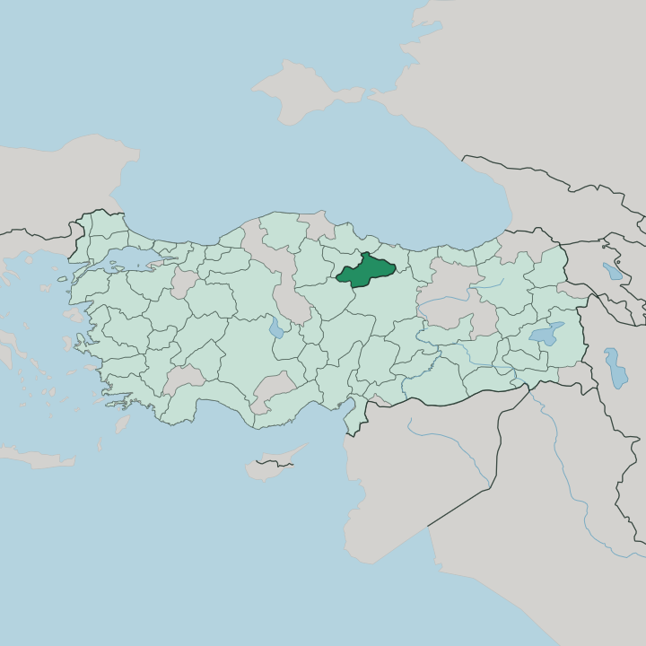 Map showing Tokat — In Turkey