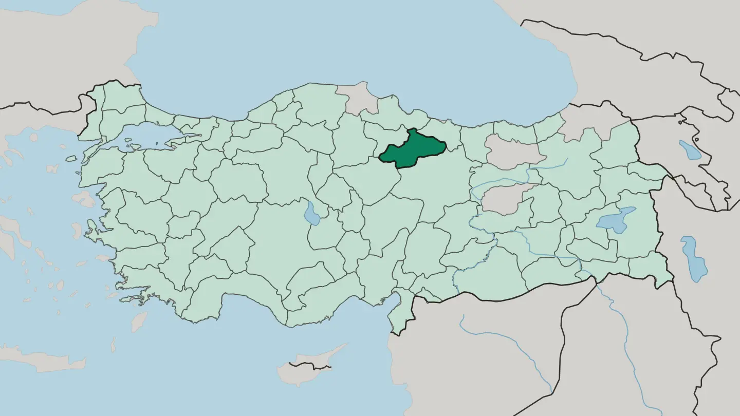 Map of Tokat in Turkey