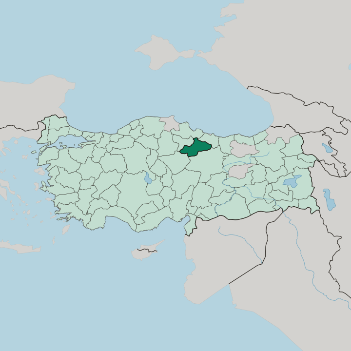 Map showing Tokat — In Turkey