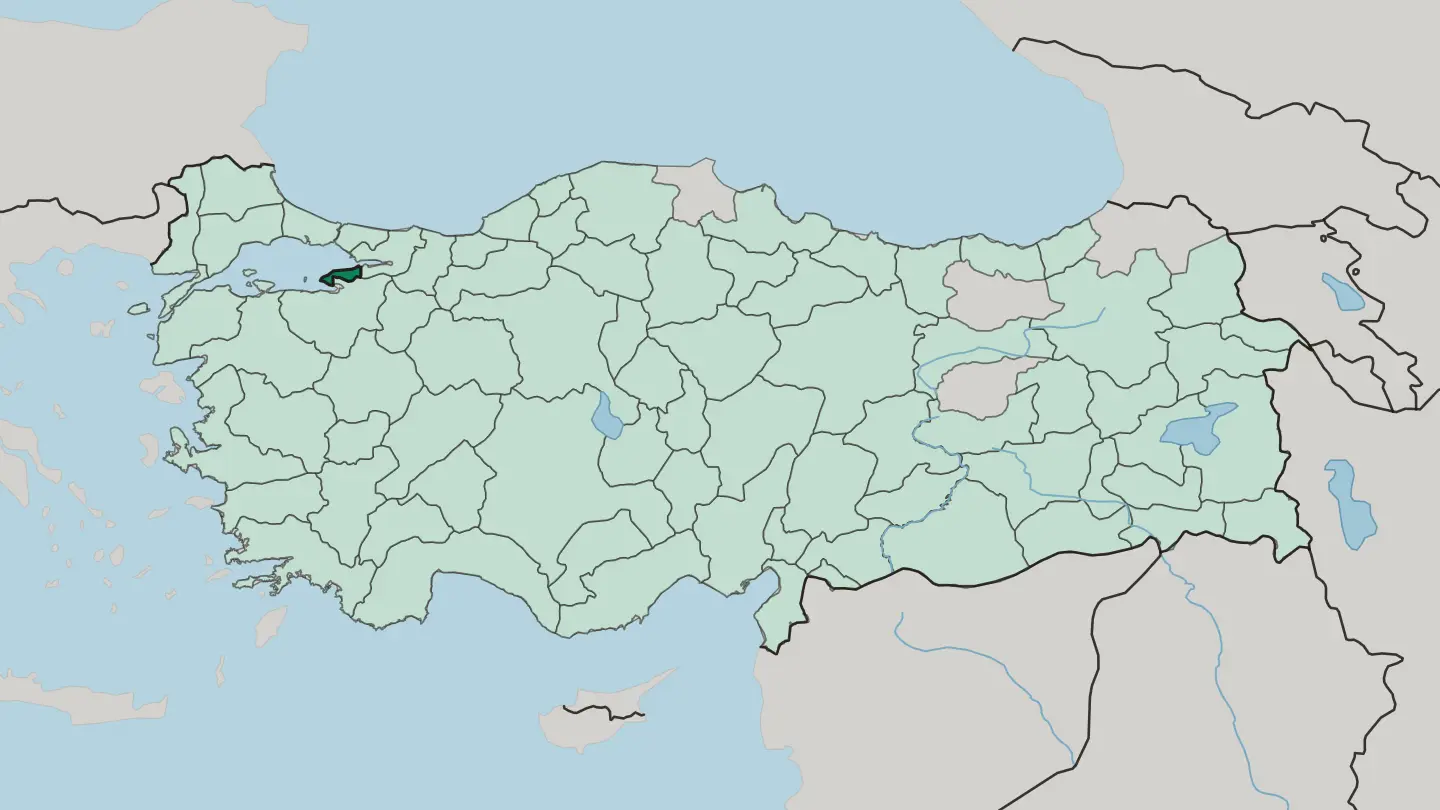 Map of Yalova in Turkey