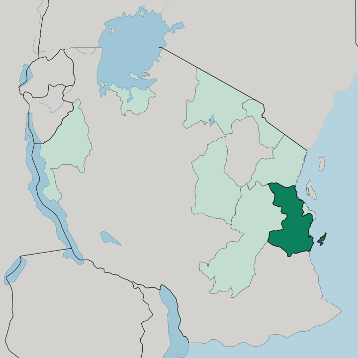 Map showing Coast Region — In Tanzania