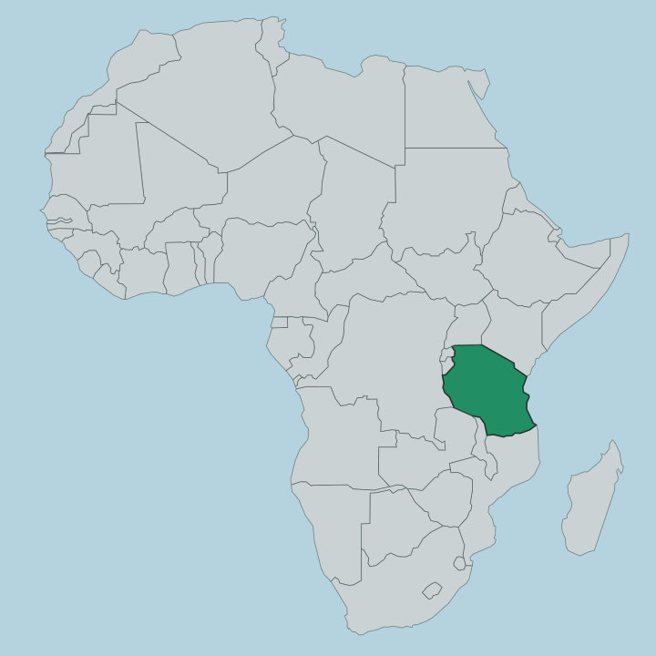 Map showing Tanzania — In Africa