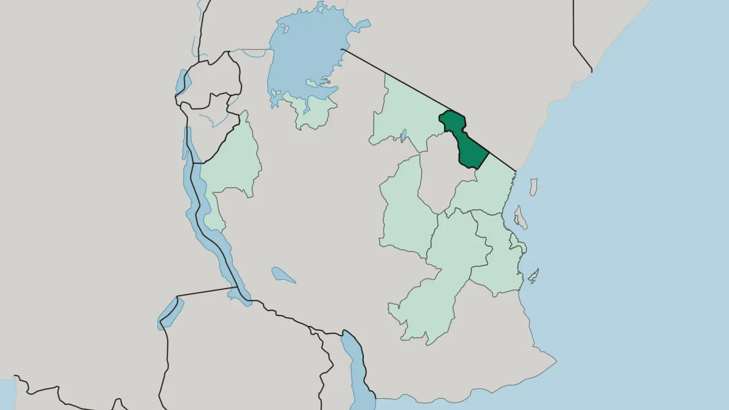 Map of Kilimanjaro Region in Tanzania