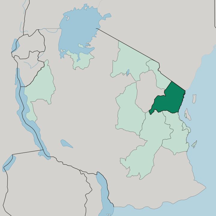 Map showing Tanga Region — In Tanzania