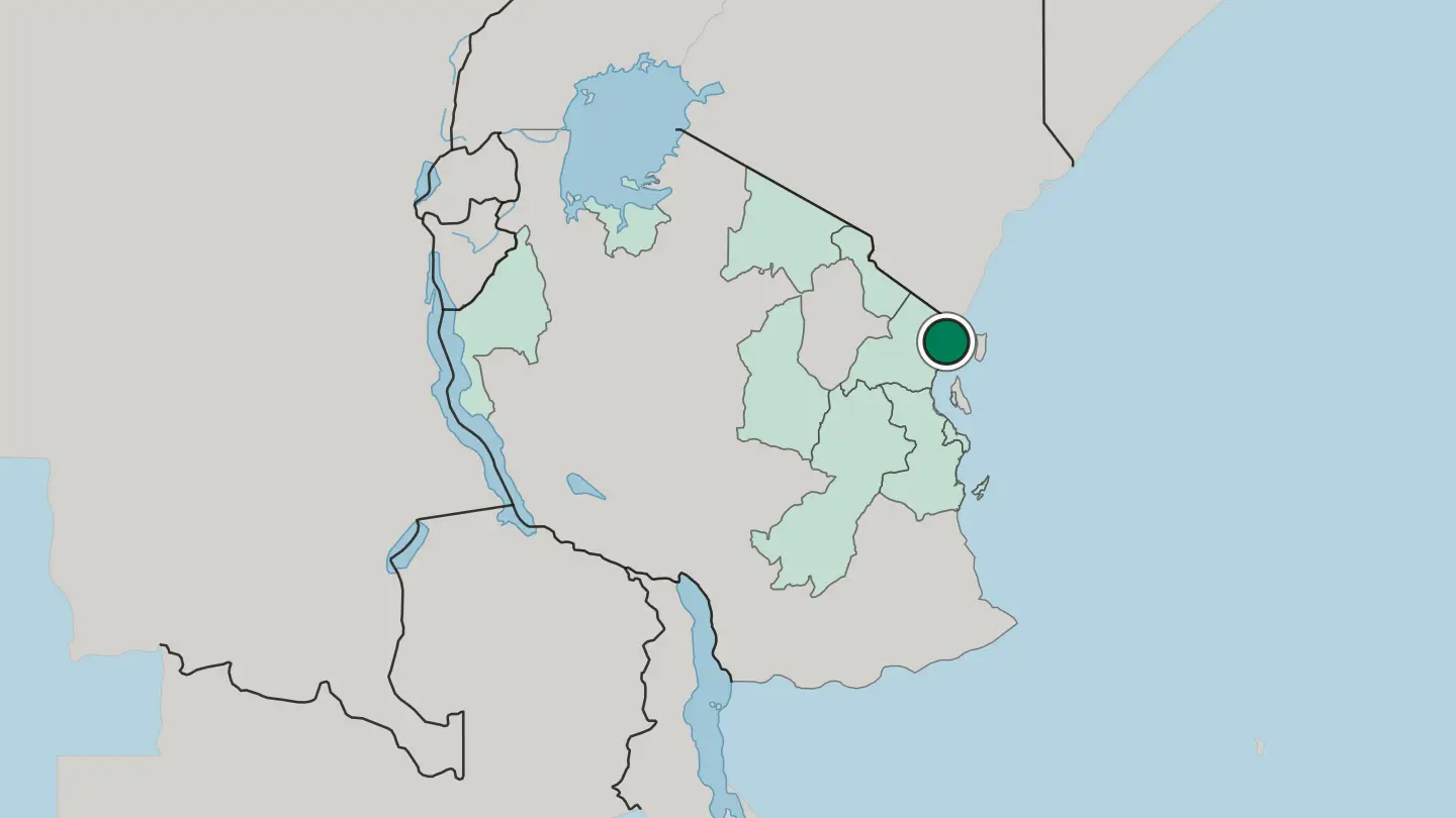 Map of Tanga in Tanzania