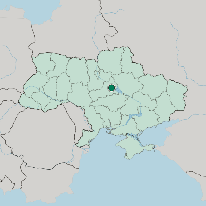 Map showing Cherkasy — In Ukraine