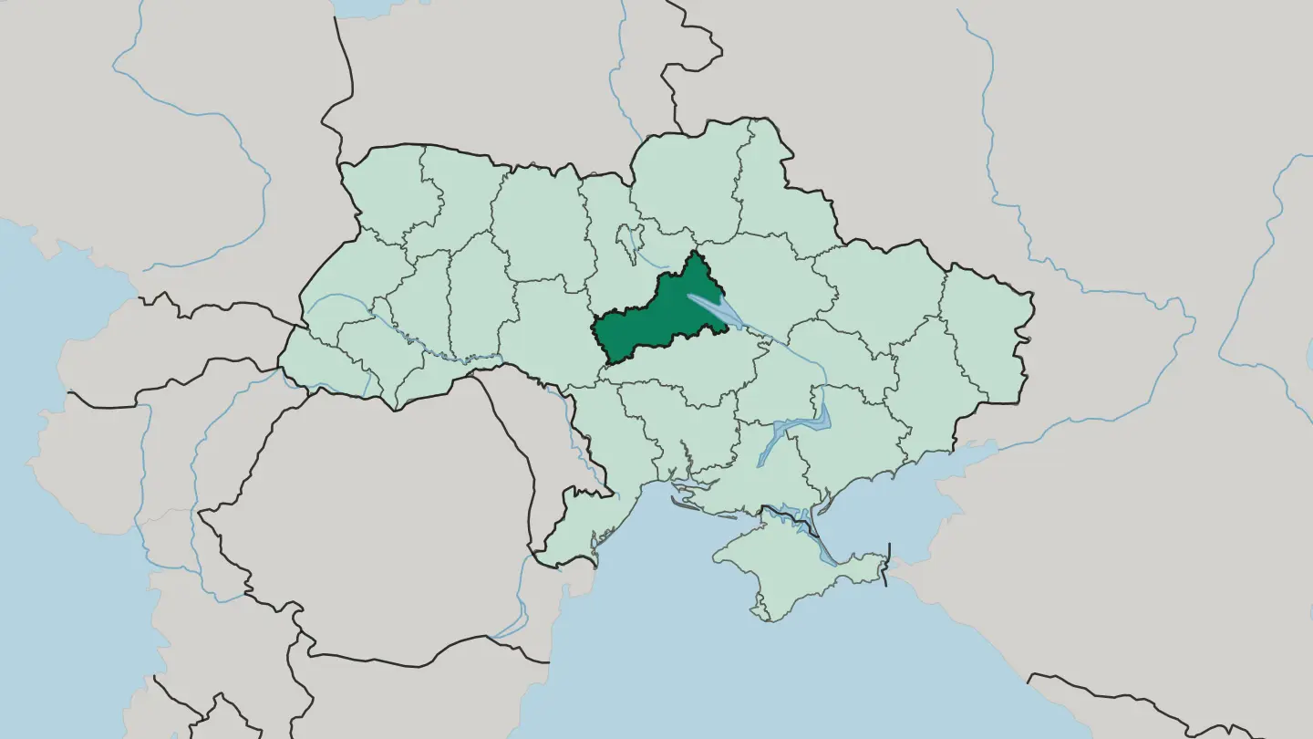 Map of Cherkasy Oblast in Ukraine