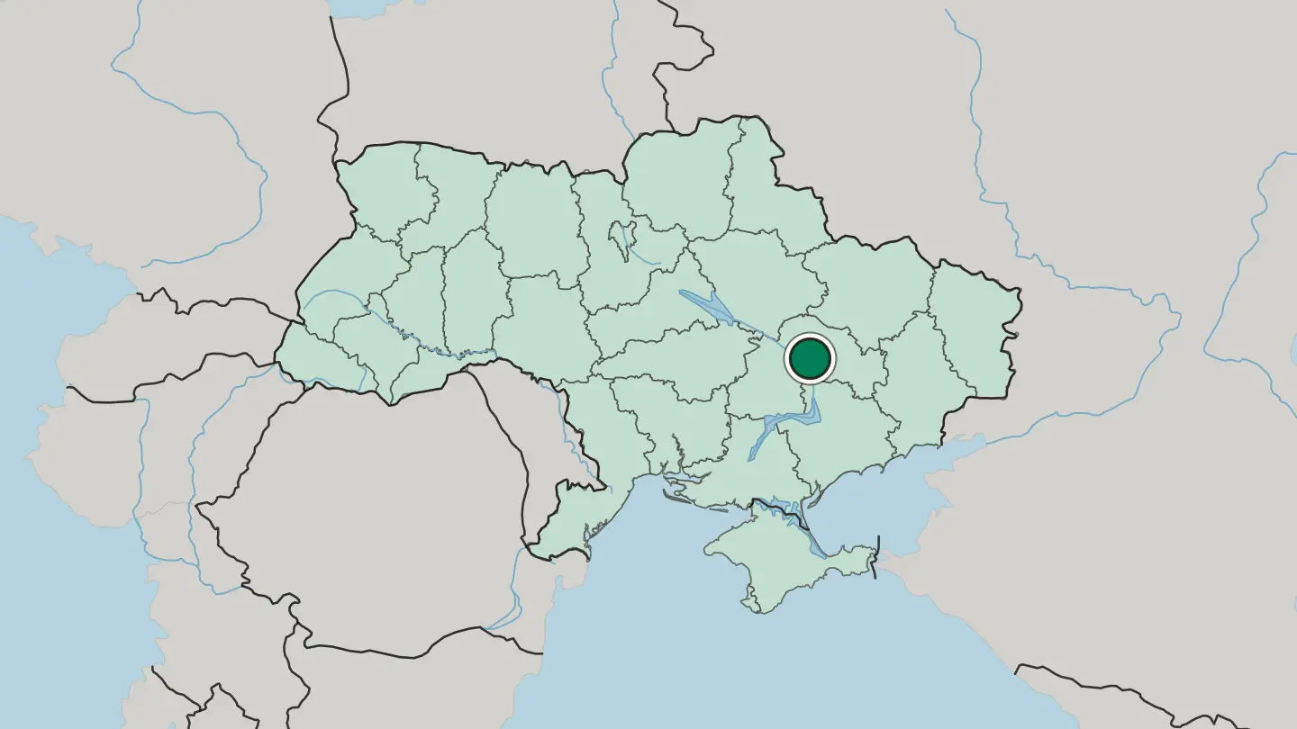 Map of Dnipro in Ukraine