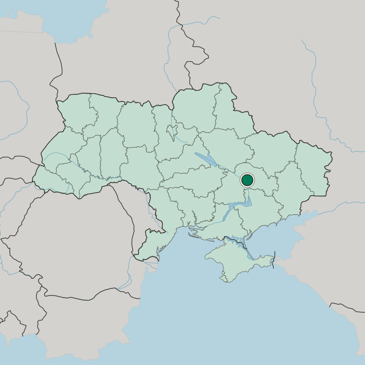 Map showing Dnipro — In Ukraine