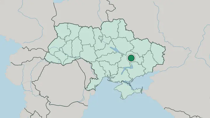Map of Dnipro in Ukraine