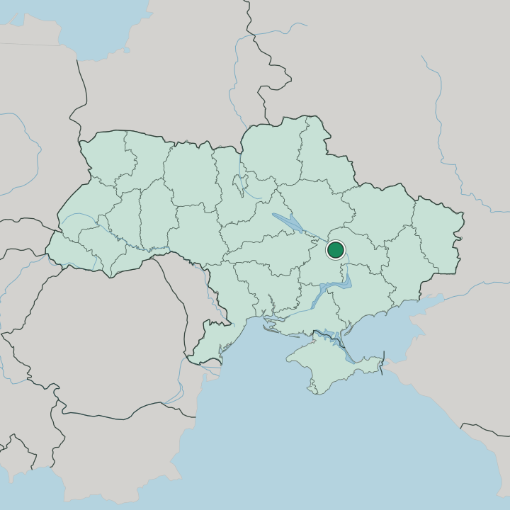 Map showing Kamyanske — In Ukraine