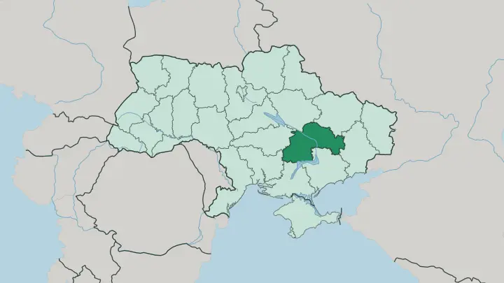 Map of Dnipropetrovsk Oblast in Ukraine