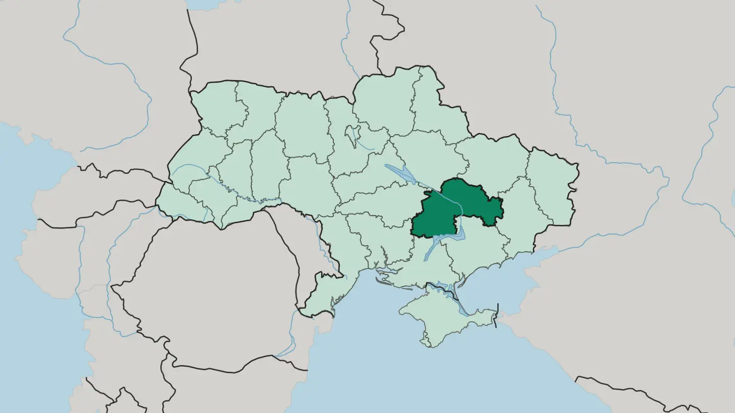 Map of Dnipropetrovsk Oblast in Ukraine