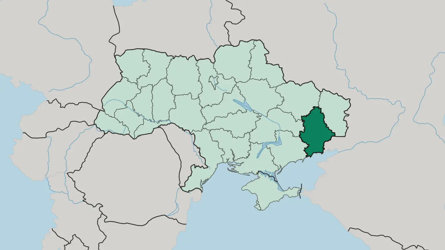 Map of Donetska Oblast in Ukraine