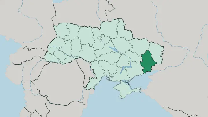 Map of Donetska Oblast in Ukraine