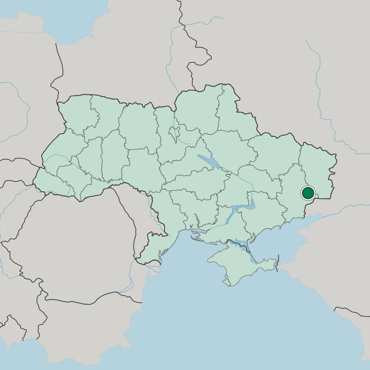 Map showing Shakhtarsk — In Ukraine