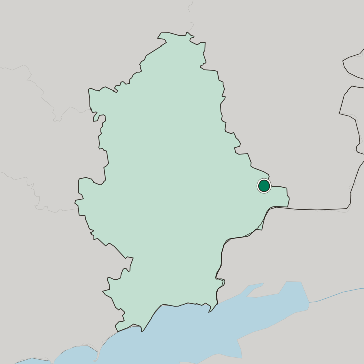 Map showing Snizhne — In Donetska Oblast