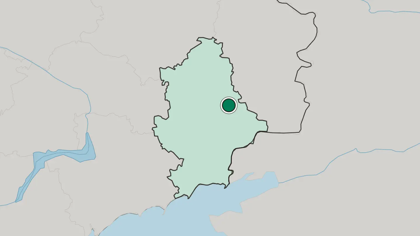 Map of Yenakiyeve in Ukraine