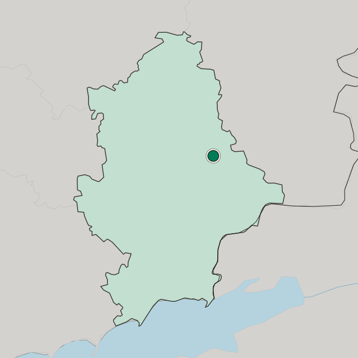 Map showing Yenakiyeve — In Donetska Oblast