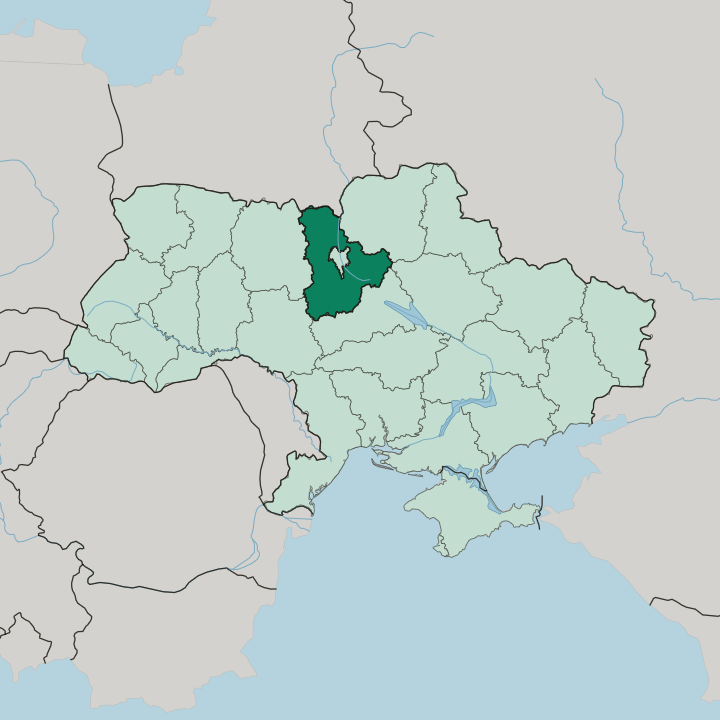Map showing Kyiv Oblast — In Ukraine