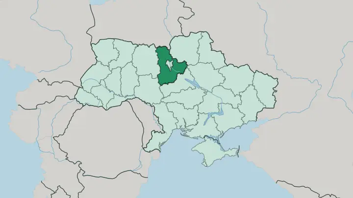 Map of Kyiv Oblast in Ukraine