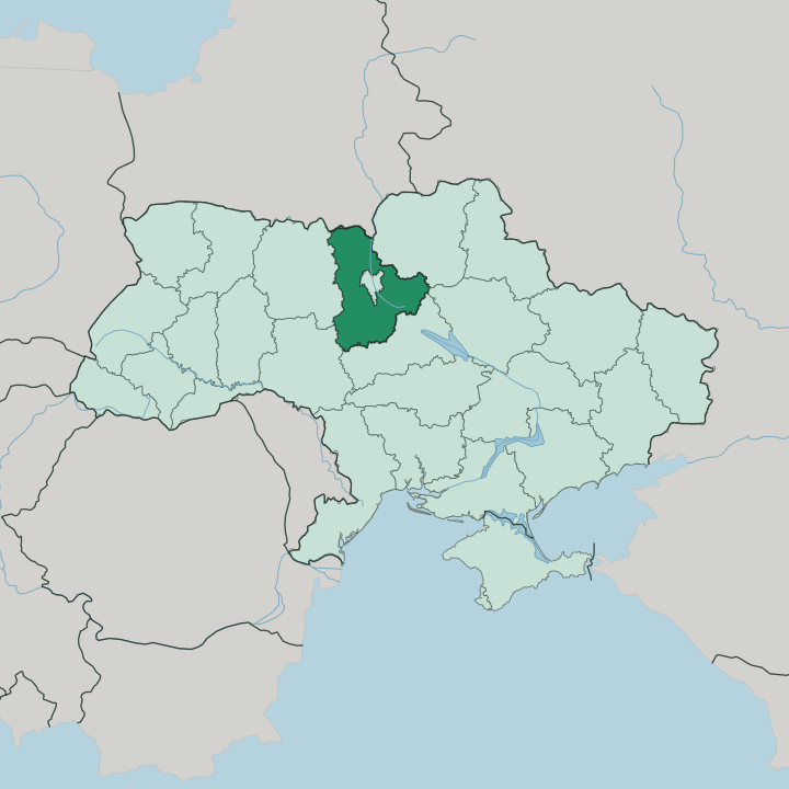 Map showing Kyiv Oblast — In Ukraine