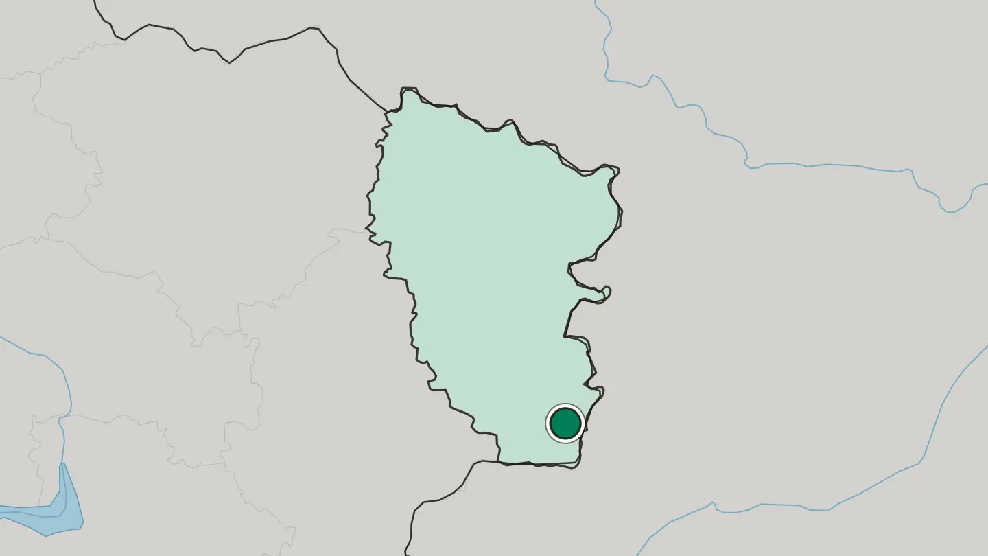 Map of Dovzhansk in Ukraine