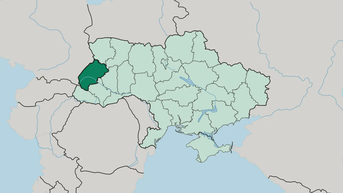 Map of Lvivska Oblast in Ukraine