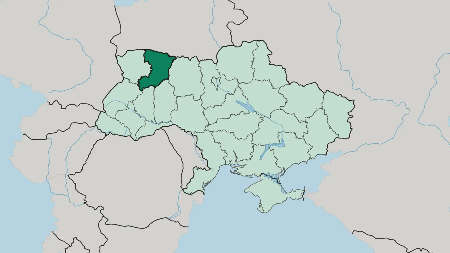 Map of Rivne Oblast in Ukraine
