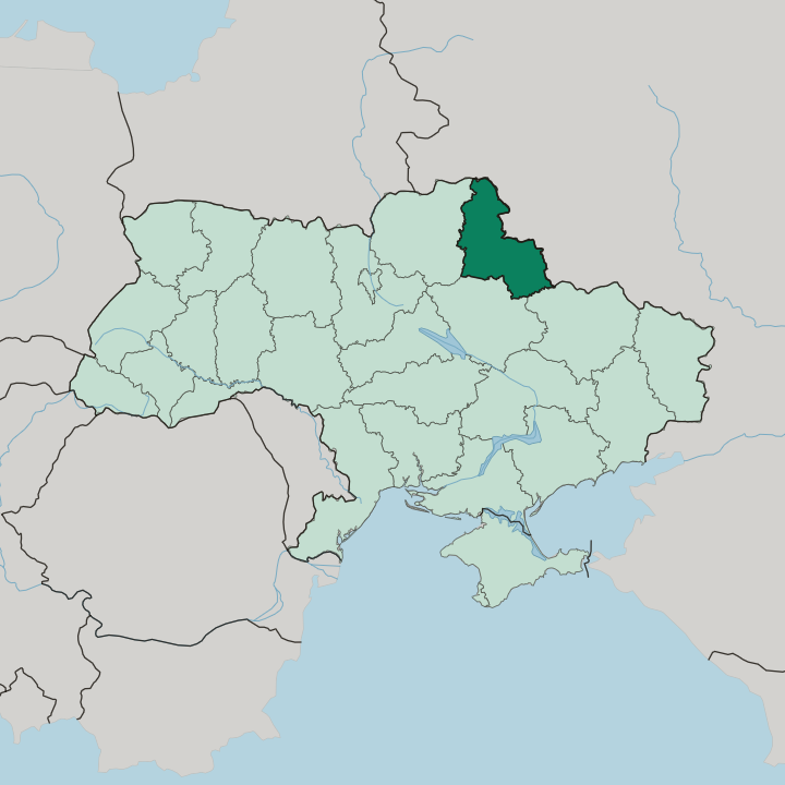 Map showing Sumska Oblast — In Ukraine