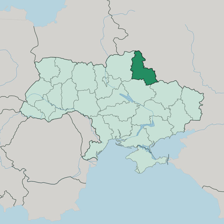 Map showing Sumska Oblast — In Ukraine