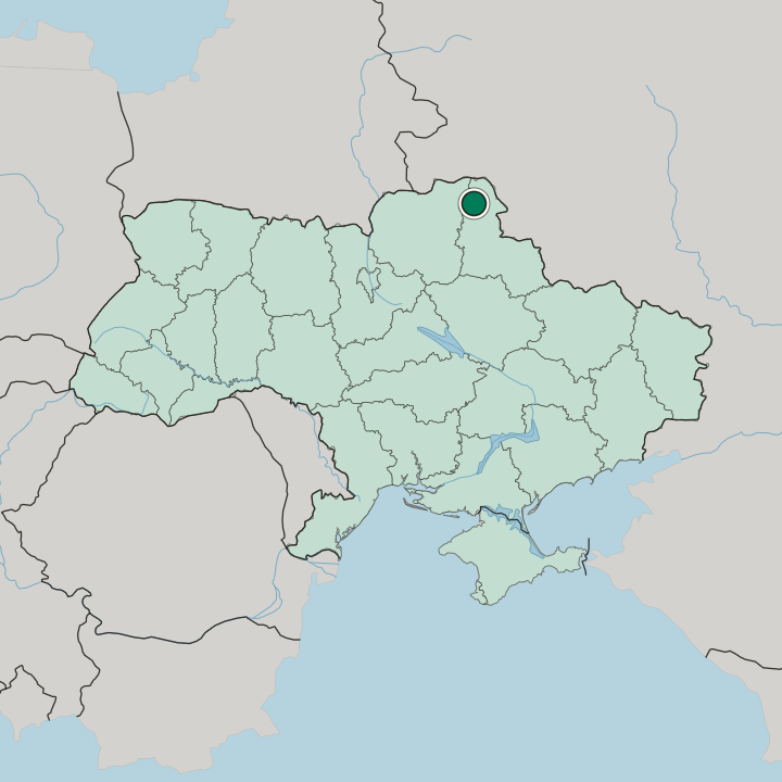 Map showing Shostka — In Ukraine