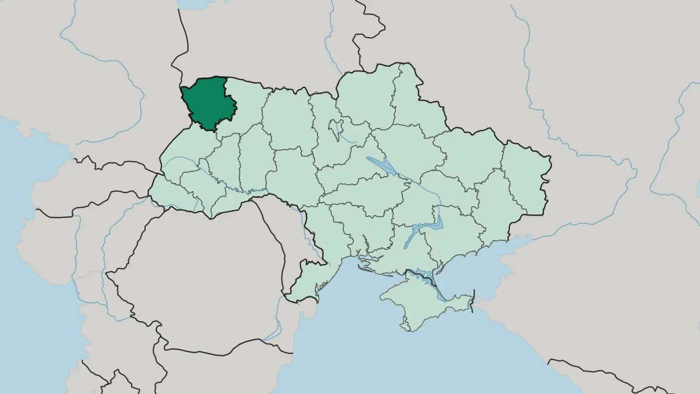 Map of Volynska Oblast in Ukraine