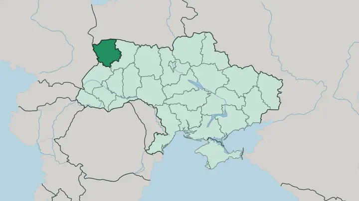 Map of Volynska Oblast in Ukraine