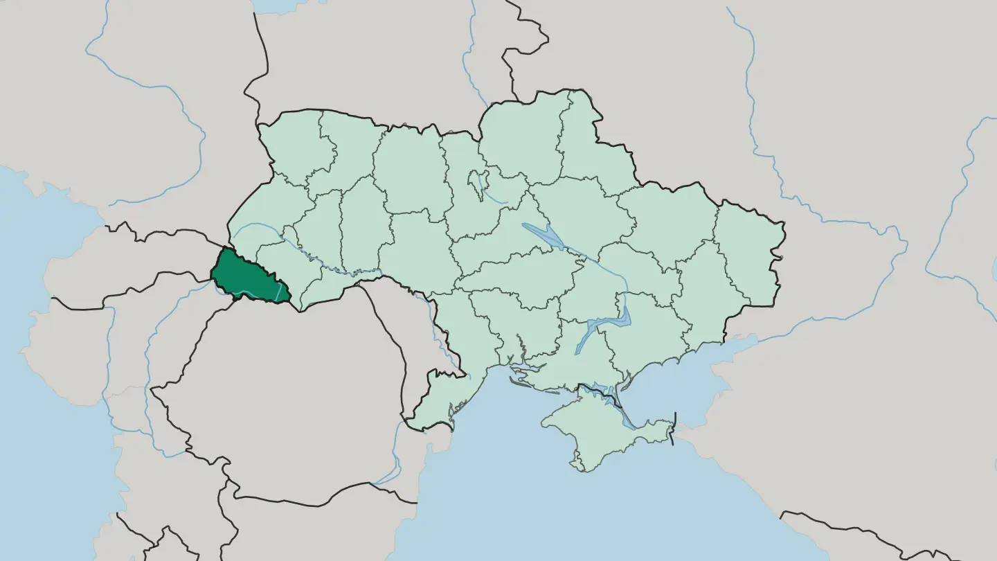 Map of Zakarpattia Oblast in Ukraine